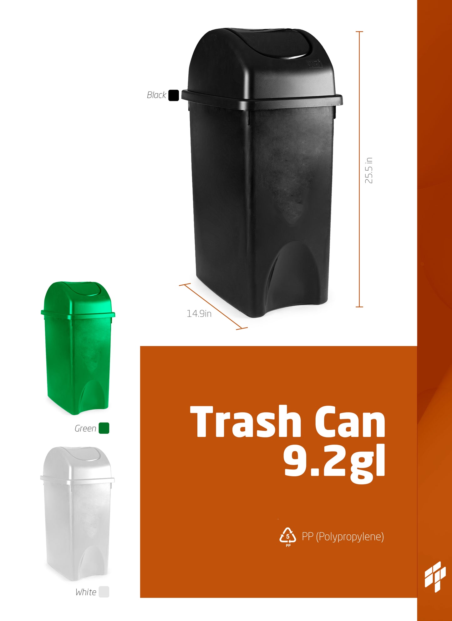 Trash Can 9.2 GL - Black/Green/White