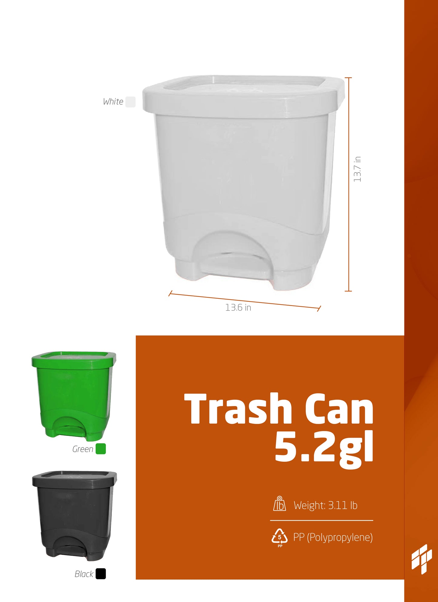 Trash Can Plain Step 5.2 GL - Black/Green/White