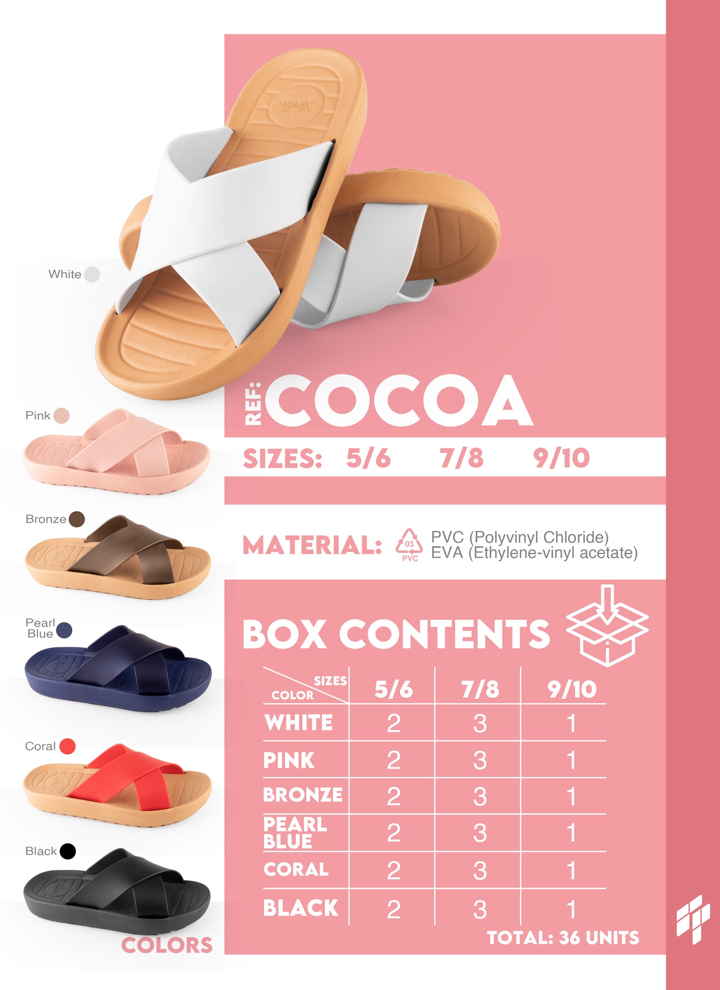 Cocoa Women - Black/Blue/Bronze/Coral/Rose/White