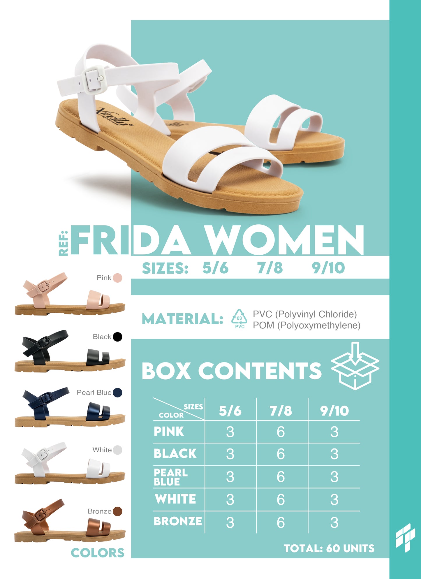 Frida Women - Black/Bronze/Pearl Blue/Pink/White