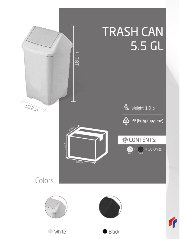 Trash Can 5.5 GL - Black/White